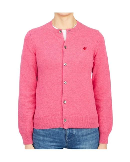 COMME DES GARÇONS PLAY Pink Round Neck Knitted Cardigan