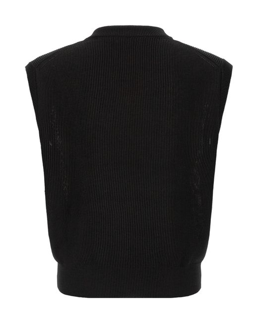 Auralee Black Ribbed-Knit V-Neck Vest for men