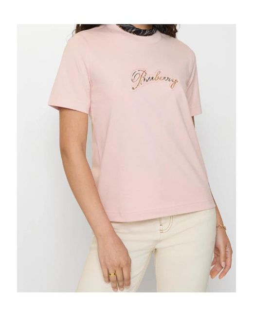 Burberry Pink Logo Checked Crewneck T-Shirt