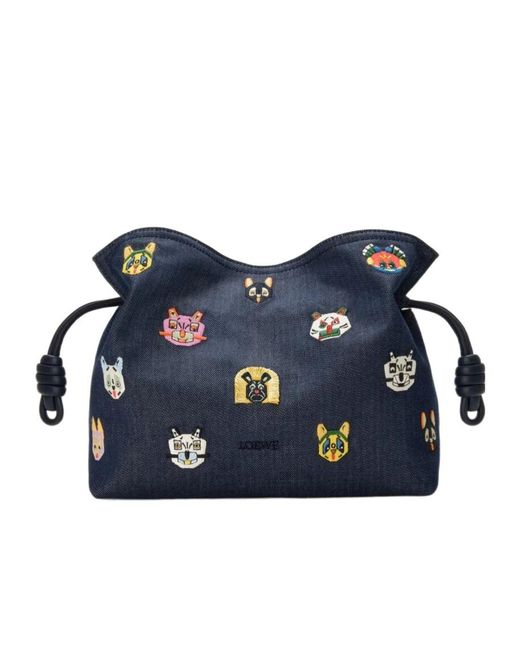 Loewe Blue Logo Detail Embroidered Clutch Bag
