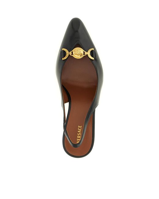 Versace Black La Medusa Leather Slingbacks