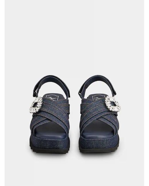 Roger Vivier Black Denim Wedge Sandals