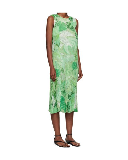 Pleats Please Issey Miyake Green Pleated Sleeveless Dress