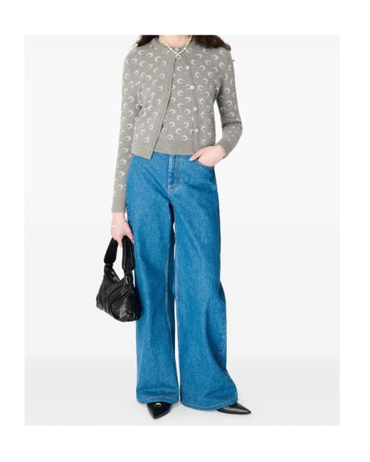 MARINE SERRE Gray Moon-Jacquard Cardigan