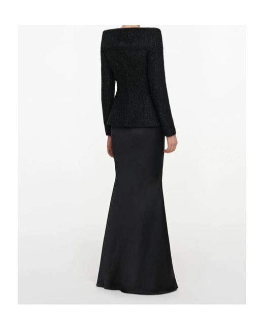 Self-Portrait Black Metallic Boucle Satin Maxi Dress
