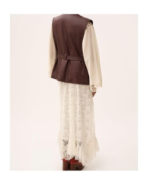Chloé White Chloé Floral Lace Jacquard Ruffled Midi Skirt