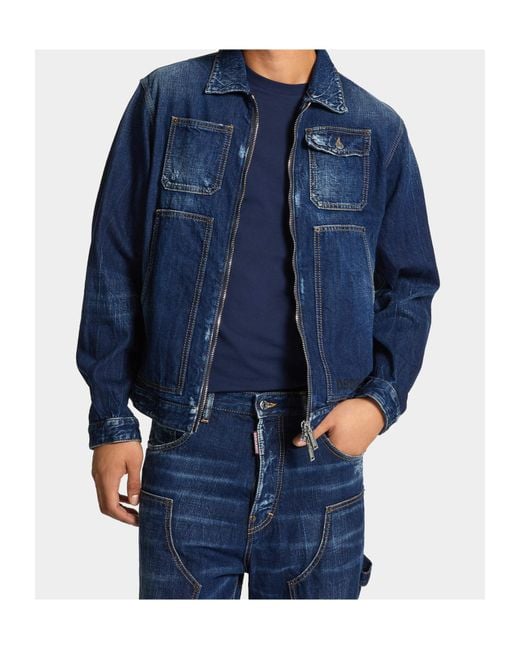 DSquared² Blue Semplice Carpenter Distressed Jean Jacket for men