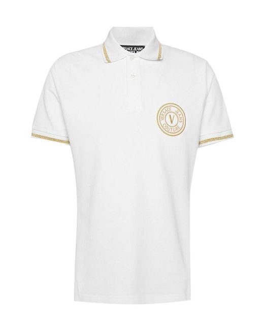 Versace White Logo Embroidered Polo Shirt for men