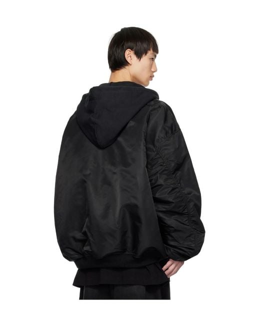 Vetements Black Hooded Bomber Jacket for men