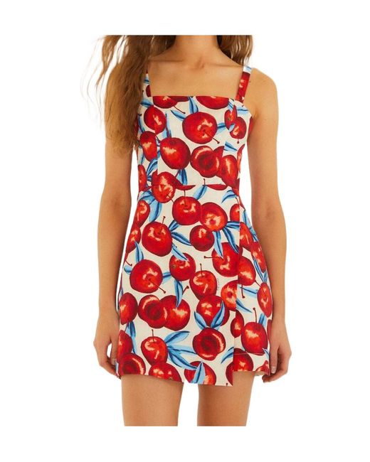 Farm Rio Red Cherry-Print Mini Dress