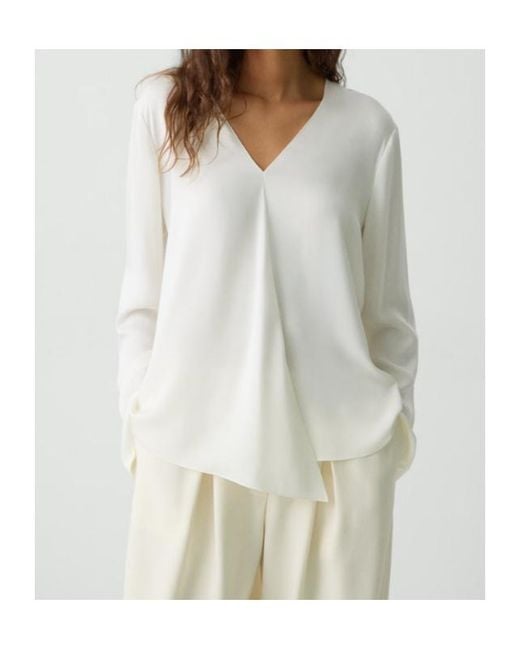 Theory White Relaxed V-Neck Blouse