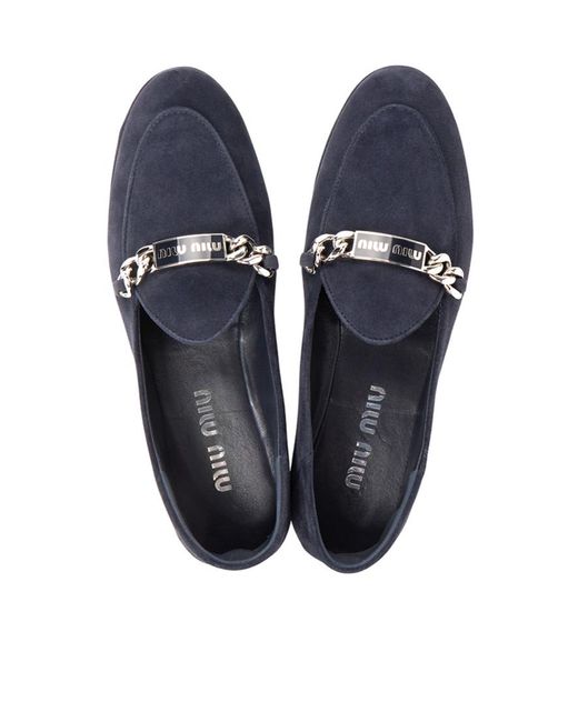Miu Miu Blue Round Head Loafer Shoes
