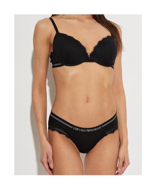 Emporio Armani Black Lace Trim Underwired Bra