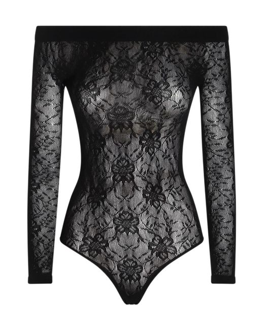 Saint Laurent Black Lace Detailed Off-Shoulder Top
