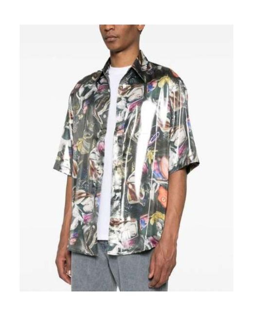Acne Gray Graphic Printed Short-Sleeved Shirt for men
