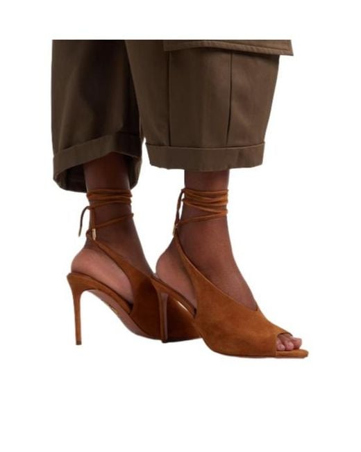 Aquazzura Brown Suede Peep-Toe Slingback Pumps