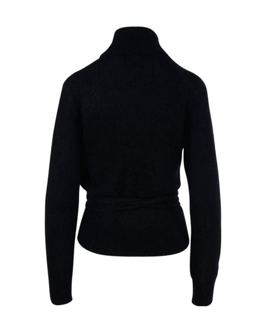 Ganni Black Brushed Wrap Blouse