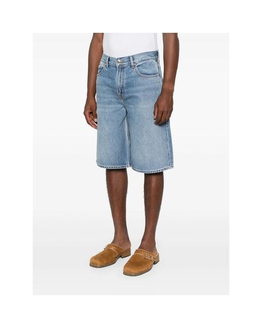 7 For All Mankind Blue Wide Leg Denim Shorts for men