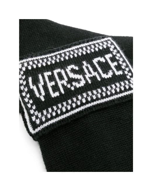 Versace Black Intarsia-Logo Virgin-Wool Gloves