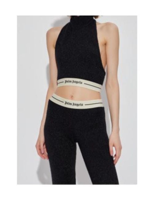 Palm Angels Black Stand Up Collar Knitted Top