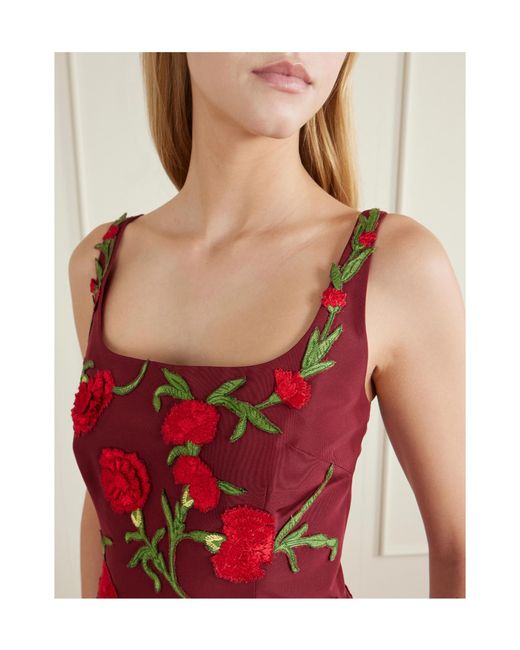 Carolina Herrera Floral-Embroidered Silk-Faille Gown