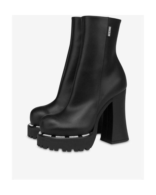 Moschino Black 160Mm Platform Leather Boots