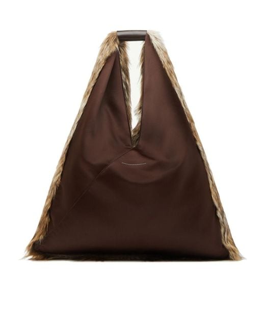 MM6 by Maison Margiela Brown Fur-Effect Classic Japanese Shoulder Bag