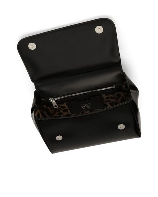 Dolce & Gabbana Black Logo-Plaque Medium Sicily Bag