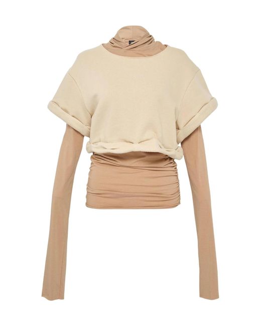 we11done Natural Rolled-Up Layered Hoodie