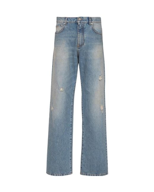 Balmain Blue Distressed Loose-Fit Jeans for men