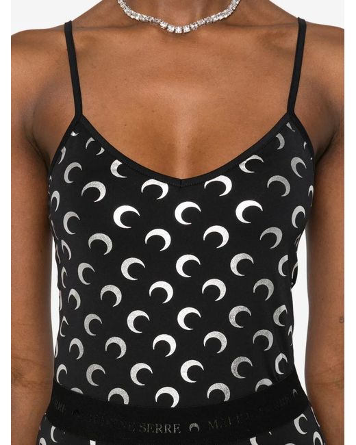 MARINE SERRE Black Round Neck Printed Camisole