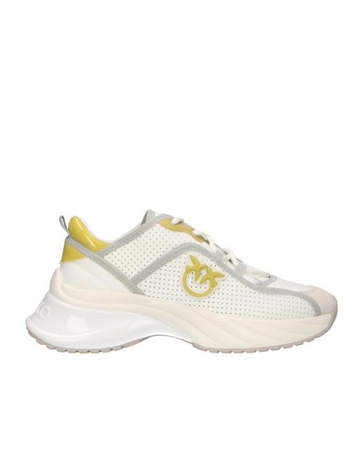 Pinko White Logo Patch Lace-Up Sneakers