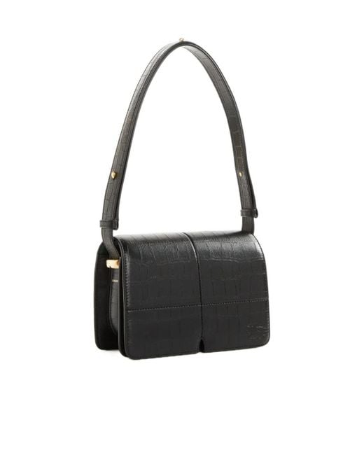 Burberry Black Snip Embossed Foldover-Top Shoulder Bag