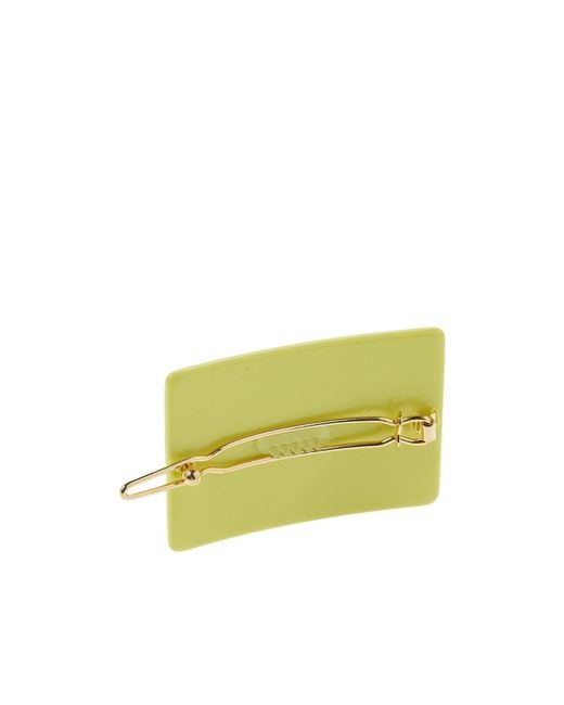 Fendi Yellow Logo Rectangular Hair Clip