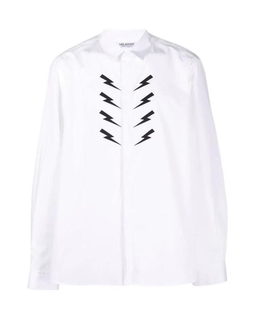 Neil Barrett White Thunderbolt-Print Shirt for men