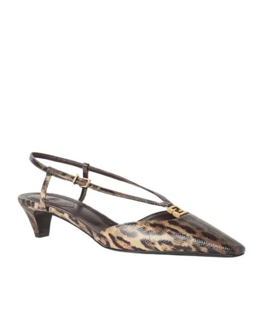 Fendi Brown 40Mm Animal-Print Slingback Pumps