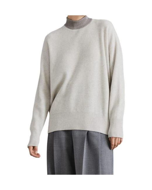 Brunello Cucinelli Gray Mock Neck Long Sleeved Knitted Jumper