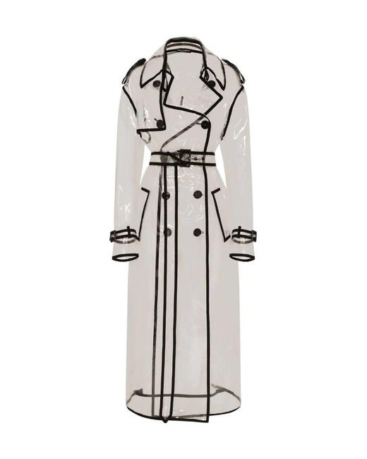 Dolce & Gabbana White Trench Coat With Transparent Logo