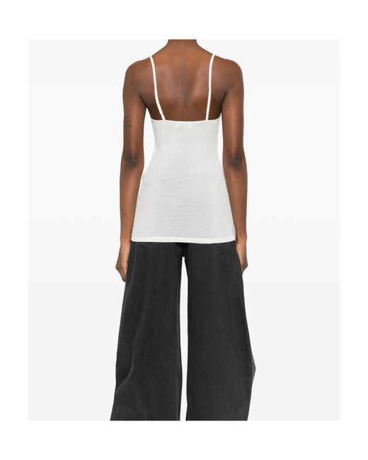 Forte_forte White Embroidered Wool Ribbed Jersey Tank Top