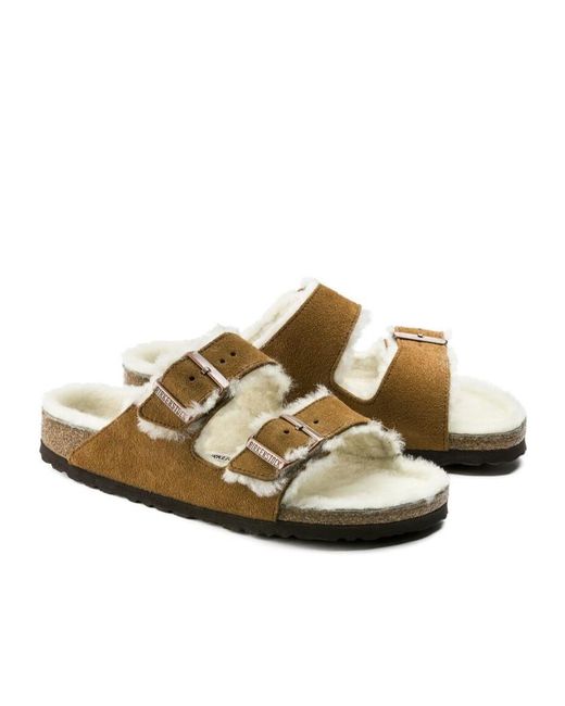 Birkenstock Brown Shearling-Lined Slip-On Sandals for men