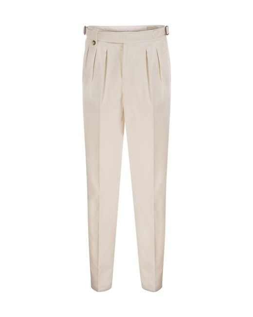 Brunello Cucinelli Natural Pleated Side-Adjuster Tapered Trousers for men