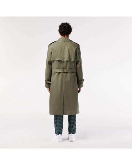 Lacoste Gray Khaki Double-Breasted Mid-Length Trench Coat for men