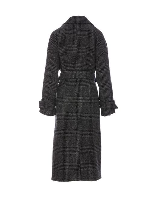 P.A.R.O.S.H. Black Plaid-Check Long Sleeved Belted Trench Coat