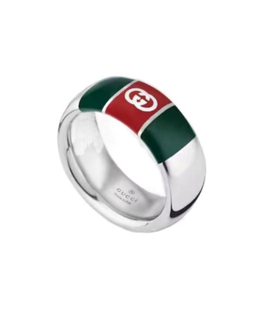 Gucci Red Wide Ring With Web Detail