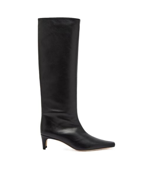 Staud Black Solid Leather Knee-High Boots