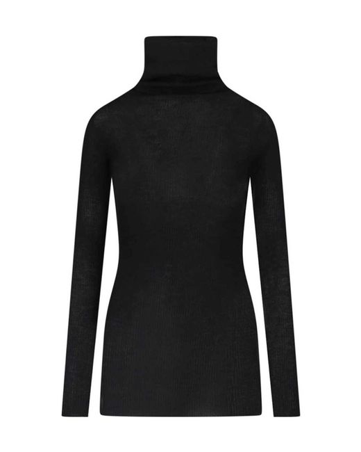 Rick Owens Black Ribbed Turtleneck Knitted Top