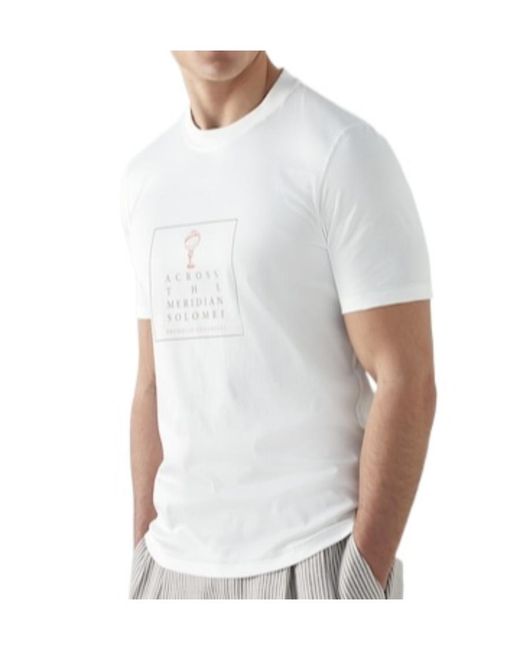 Brunello Cucinelli White Graphic-Print Cotton T-Shirt for men