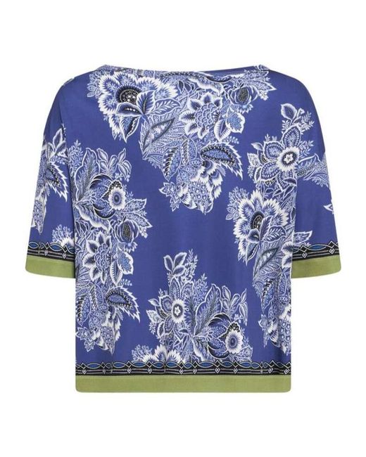 Etro Blue Bandanna Bouquet-Inspired Printed Jersey Blouse