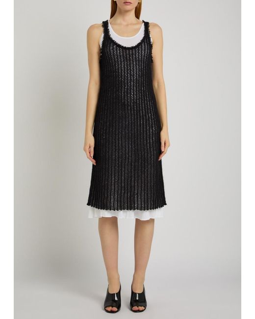 Totême Black Layered Mohair-Blend Midi Dress