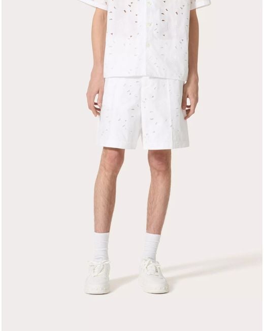 Valentino White Wide-Leg Bermuda Shorts for men